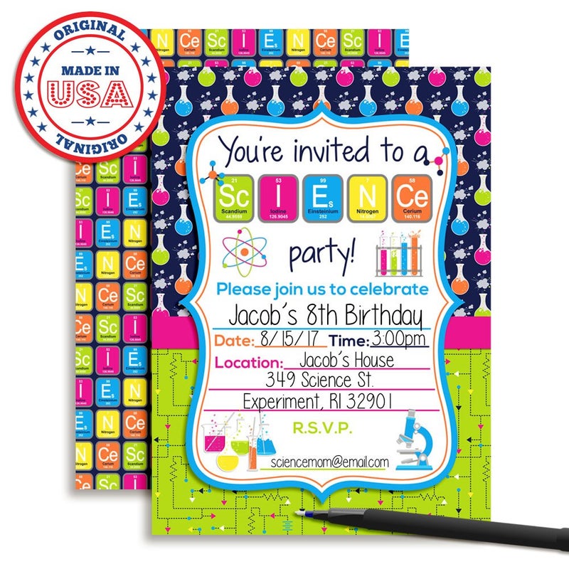 Amanda Creation Science Themed Birthday Party Fill in Invitations set of 20 with envelopes - Image 3